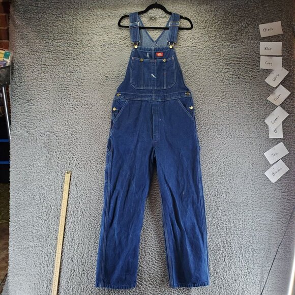 Dickies Overalls Mens 36x32 Blue Cotton Denim Adjustable Straps *Read* - Picture 1 of 12